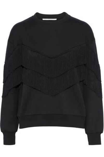 Shop Stella Mccartney Fringed French Cotton-blend Terry Sweatshirt In Black