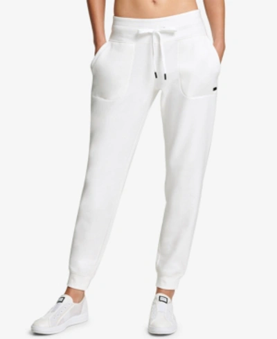 Shop Dkny Sport Sparkle Logo Fleece Joggers In White/black