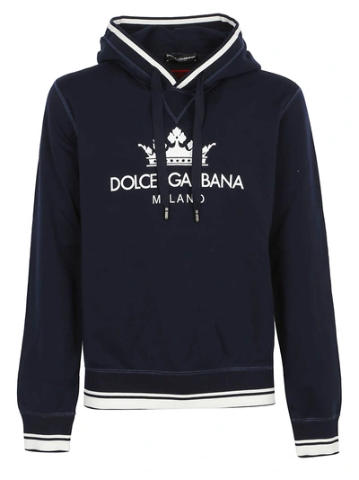 Shop Dolce & Gabbana Logo Print Hoodie In Blue