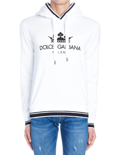 Shop Dolce & Gabbana Logo Print Hoodie In White