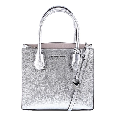 Michael Kors Mini Mercer Metallic Tote Bag In Silver | ModeSens