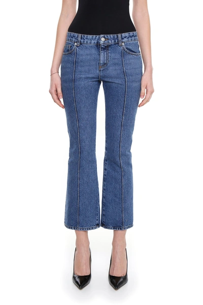 Shop Alexander Mcqueen Flared Cropped Jeans In Blue