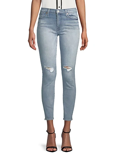 Shop 7 For All Mankind Distressed Ankle Skinny Jeans In Sky