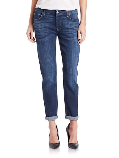 Shop 7 For All Mankind Josefina Cropped Boyfriend Jeans In Royal Broken Twill