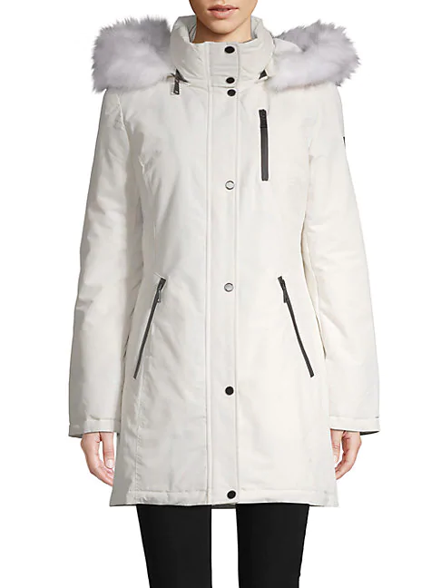 Tahari Whitney Faux Fur-trim Hooded Coat In Winter White | ModeSens