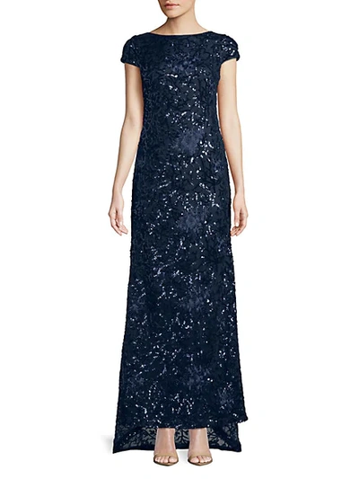 Shop Calvin Klein Sequin Embellished Gown In Indigo