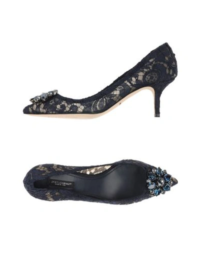 Shop Dolce & Gabbana Woman Pumps Midnight Blue Size 9 Viscose, Cotton, Silk, Polyamide