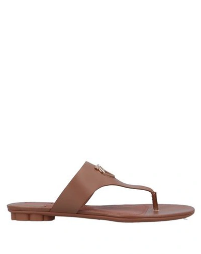 Shop Ferragamo Toe Strap Sandals In Brown