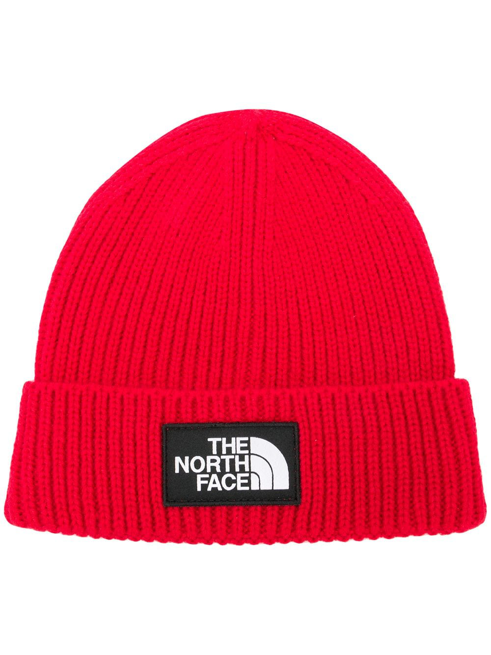 The North Face Logo Patch Beanie In Red | ModeSens