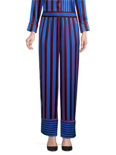 Shop Alice And Olivia Benny Striped Silk Pajama Pants In Tricolor