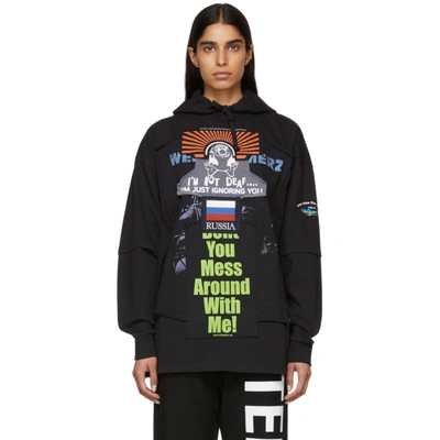 Shop Vetements Black Russia Patchwork Hoodie In Black/russi