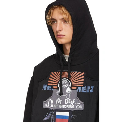 Shop Vetements Black Oversized Russia Patchwork Hoodie In Blk/russia
