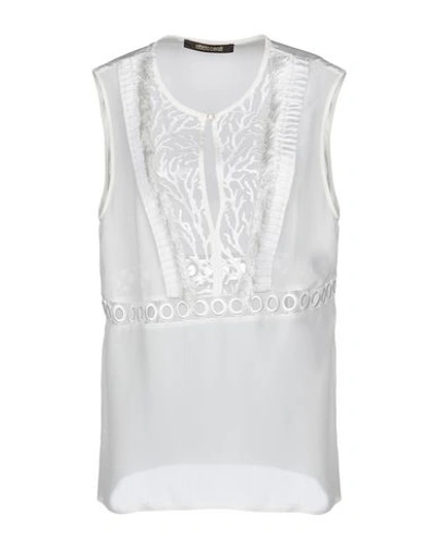 Shop Roberto Cavalli Silk Top In White