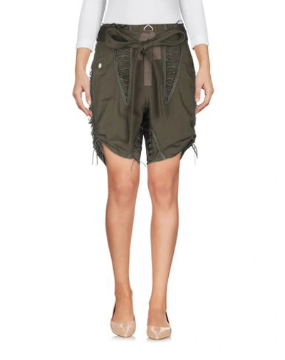 Shop Saint Laurent Woman Shorts & Bermuda Shorts Military Green Size 4 Cotton, Linen