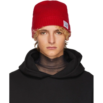 Shop Visvim Red Wool Knit Beanie