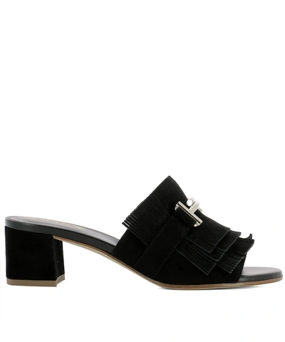 Shop Tod's Fringed Chunky Sandals In Black