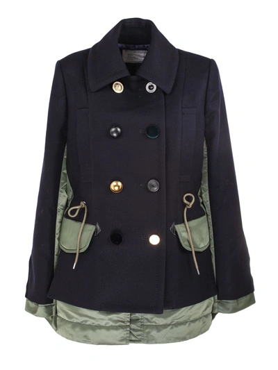 Shop Sacai Contrast Textile Military Jacket In Navy