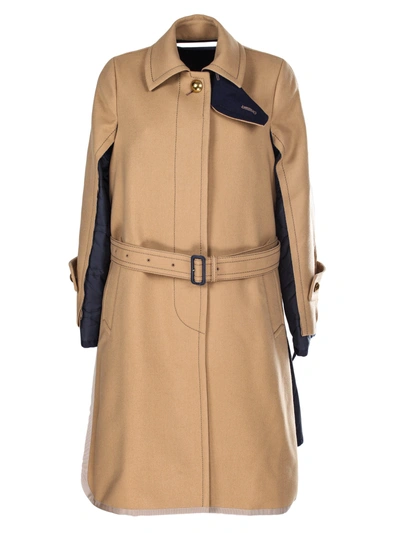 Shop Sacai Hybrid Waist Belted Coat In Beige