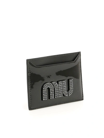 Shop Miu Miu Crystal Logo Cardholder In Nero