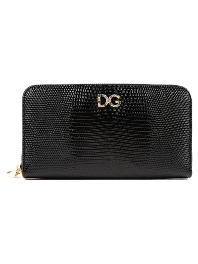 Shop Dolce & Gabbana St. Iguana Zip Around Wallet In Nero/fuxia