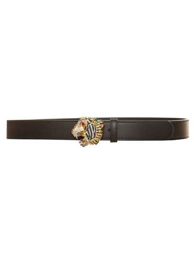 Shop Gucci Leather Belt With Tiger Head In Argento