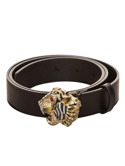 Shop Gucci Leather Belt With Tiger Head In Argento