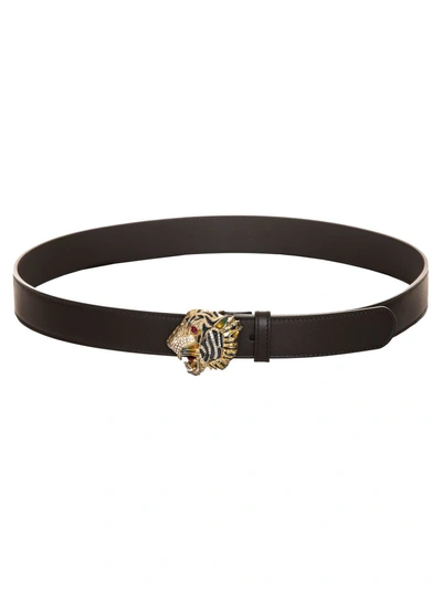 Shop Gucci Leather Belt With Tiger Head In Argento