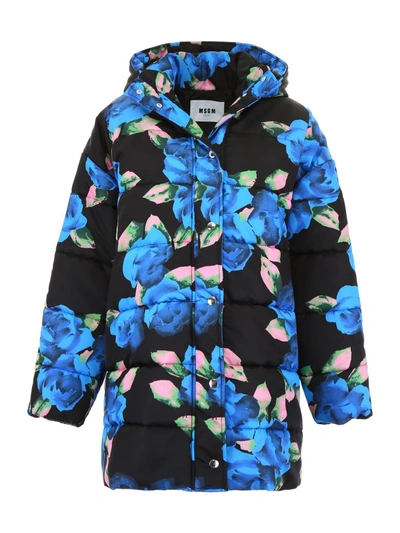 Shop Msgm Floral-printed Puffer Jacket In Nero