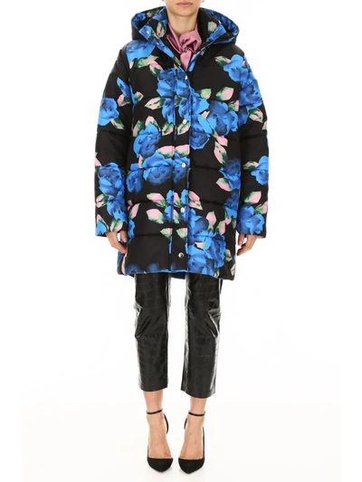 Shop Msgm Floral-printed Puffer Jacket In Nero