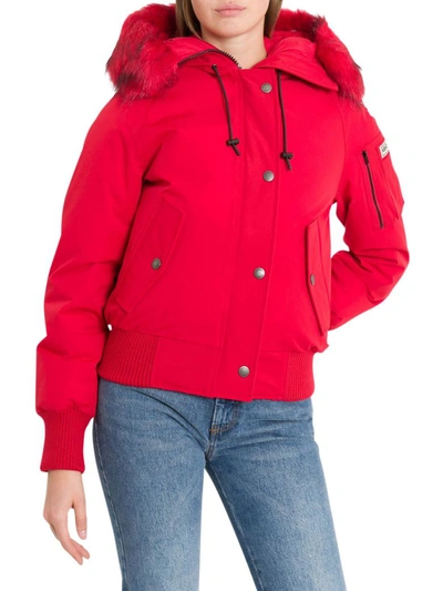 Shop Kenzo Short Jacket With Hood And Fur In Rosso