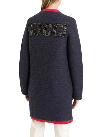 Shop Gucci Long Cardigan With Ny Yankees Patches In Blu