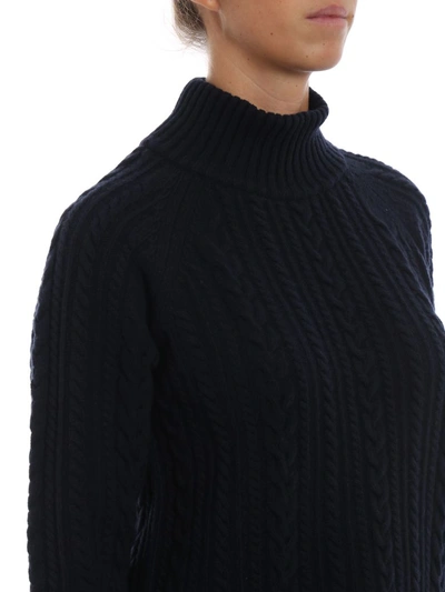 Shop Max Mara Brando Dark Blue Braided Wool Turtleneck In Navy