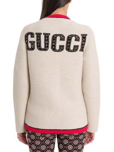 Shop Gucci Cardigan With Ny Yankees Patches In Bianco