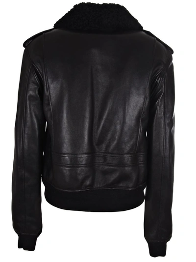 Shop Saint Laurent Shearling Leather Jacket In Noir/argent