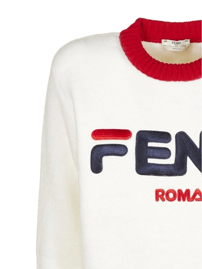 Shop Fendi Logo Sweater In Bianco Blu Rosso