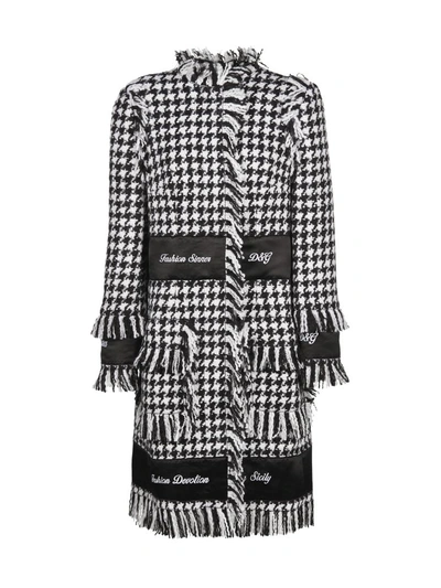 Shop Dolce & Gabbana Houndstooth Embroidered Coat In Nero Bianco