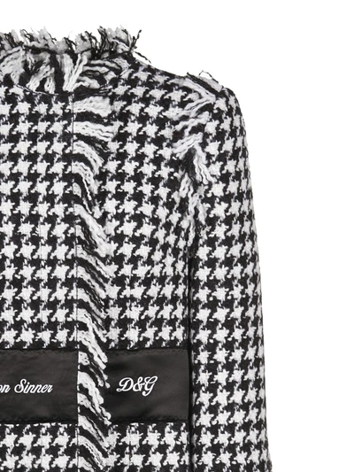 Shop Dolce & Gabbana Houndstooth Embroidered Coat In Nero Bianco
