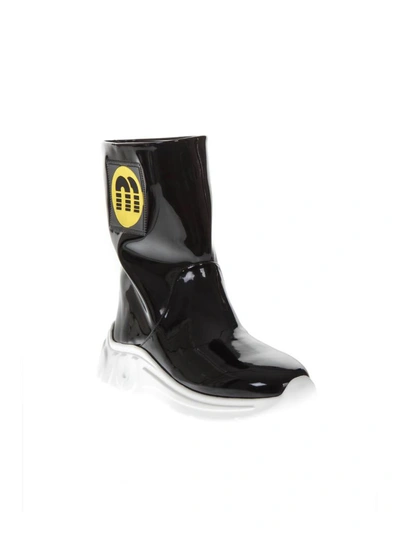 Shop Miu Miu Black Color Rubber Boots With Logo Patch