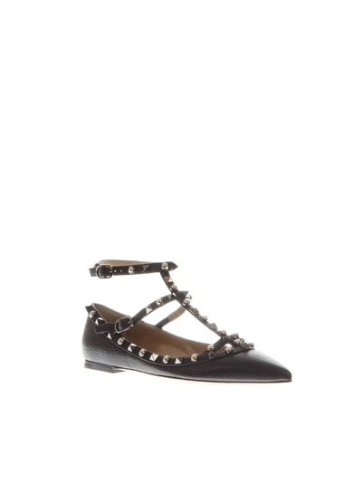 Shop Valentino Garavani Rockstud Rolling Black Leather Ballerinas