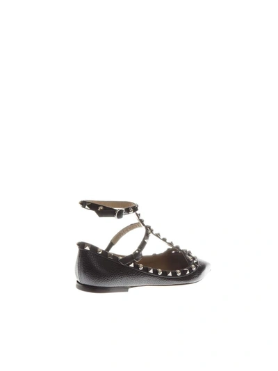 Shop Valentino Garavani Rockstud Rolling Black Leather Ballerinas