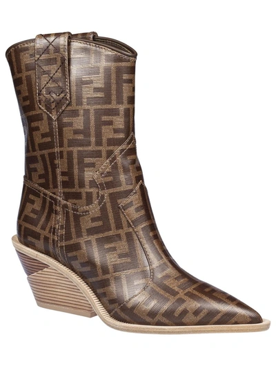 Shop Fendi Pointed Toe Cowboy Boots In Mogano/panna