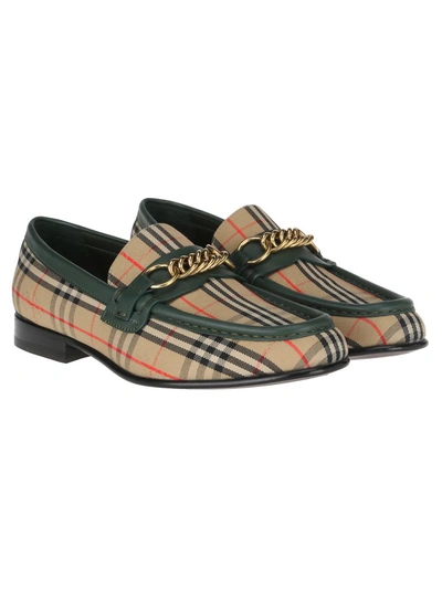 Shop Burberry Loafer In Dark Forest Green + Check