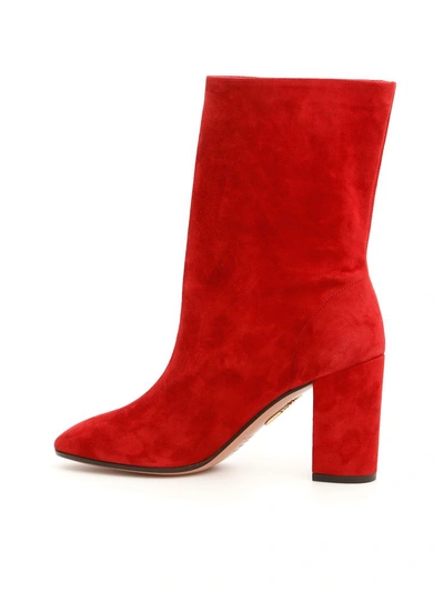 Shop Aquazzura Boogie Suede Boots In Red|rosso
