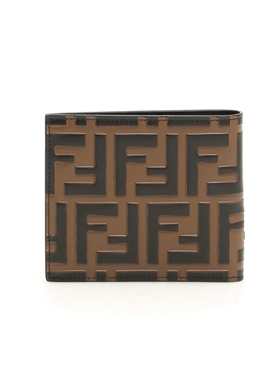 Shop Fendi Ff Logo Wallet In Maya Nero Palladio|marrone