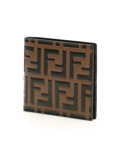 Shop Fendi Ff Logo Wallet In Maya Nero Palladio|marrone