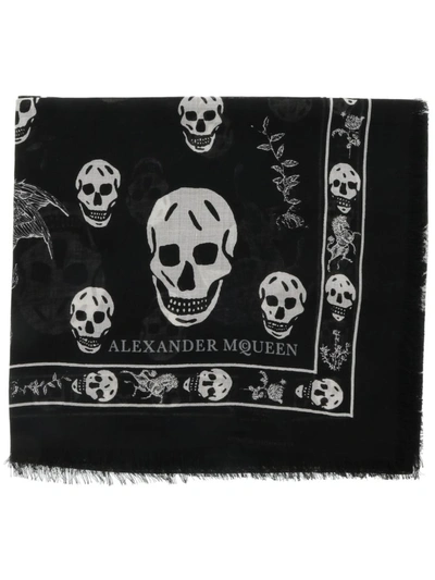 Shop Alexander Mcqueen Punk Skull Foulard In Black/ivory
