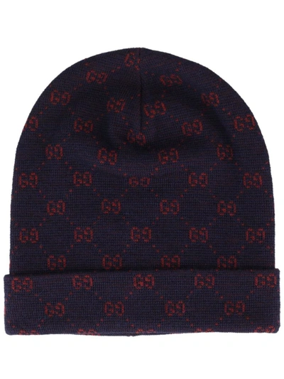 Shop Gucci Gg Motif Alpaca Hat In Navy/red