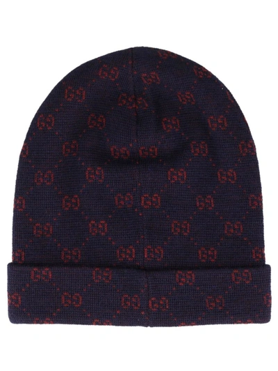 Shop Gucci Gg Motif Alpaca Hat In Navy/red