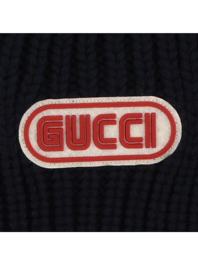 Shop Gucci Patch Wool Hat In Navy