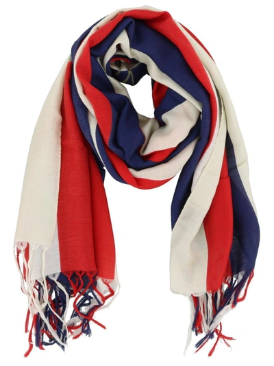 Shop Gucci Sylvie Modal And Silk Striped Scarf In White/blue/red